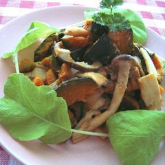 A picture of Warm Kabocha Squash and Mushroom Salad with Miso Mayonnaise.