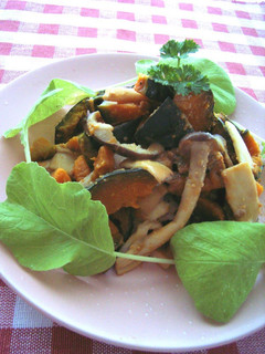 A picture of Warm Kabocha Squash and Mushroom Salad with Miso Mayonnaise.
