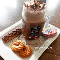 A picture of Snickers chocolate Milk shake.