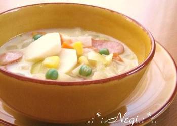 Easiest Way to Cook Delicious Soy Milk Soup with Taro Root Corn and Tons of Veggies