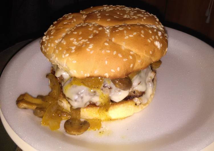 Cream cheese stuffed burgers this glazed onions and mushrooms Cream cheese stuffed burgers this glazed onions and mushrooms