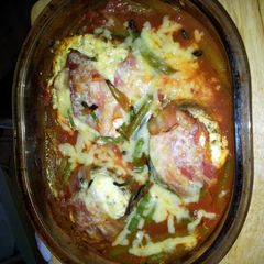 A picture of almost vegetarian stuffed mushrooms.