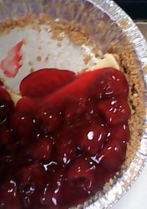 A picture of creamy cheesecake pie.