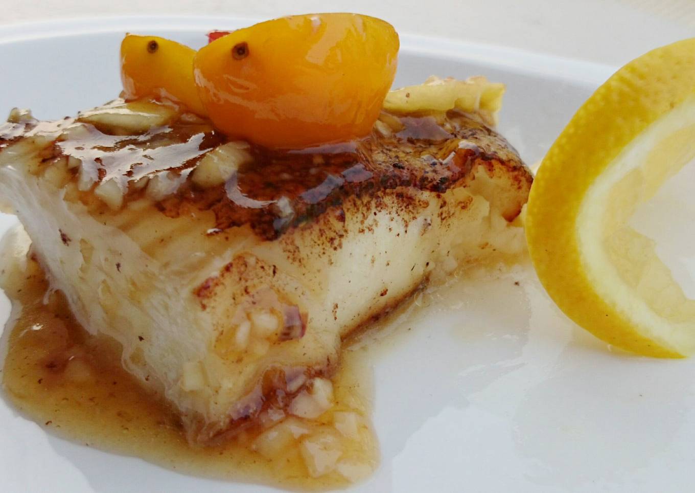 Pan Fried Hallibut In Pineapple Plum Sauce
