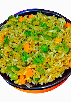 A picture of Basil Pesto Rice With Vegetables.
