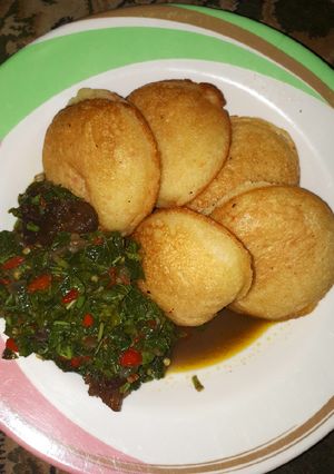 A picture of Semolina masa with vegetable soup.