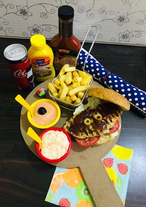 A picture of Chicken buffalo burger meal.