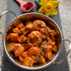 A picture of Prawn bhuna with sweet potato.