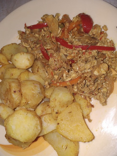 A picture of Potatoes with egg source.