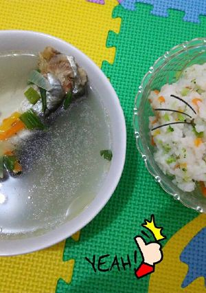 Foto resep Mpasi 1Y: Nasi Tim Brokoli Wortel & Sup Ikan Patin