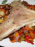 Raya, papines y verduras a la chapa