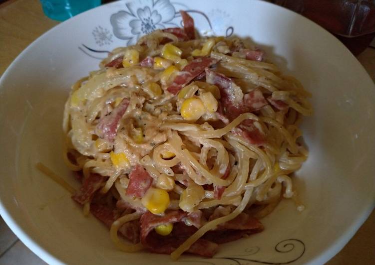 makanan Spaghetti Carbonara Jadi, Enak