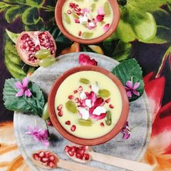 A picture of Fruit custard 😋(creamy fruit custard 😋).