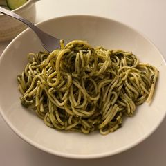 A picture of Pesto pasta.