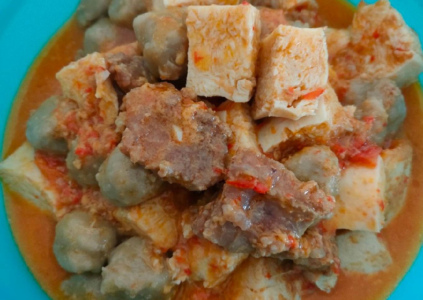 Sambal Goreng Daging Putih Telur dan Bakso Sapi