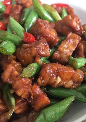 Foto resep Oseng Buncis tempe cabe merah pedas manis