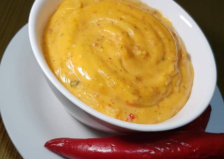 Yellow sauce with fried items