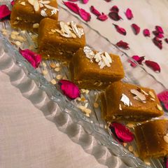 Almond layer besan barfi A picture of Almond layer besan barfi.
