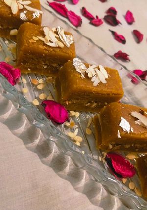 A picture of Almond layer besan barfi.
