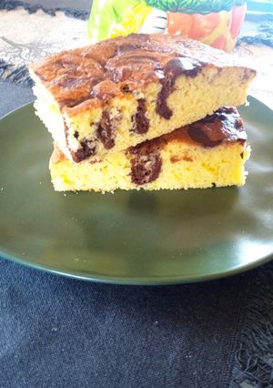 A picture of Fluffy Two-Tone Sheet Cake with Orange Aroma 🍊🍊.