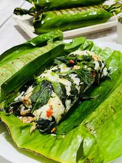 Foto resep 744. Nasi Bakar Ikan Tongkol Daun Singkong
