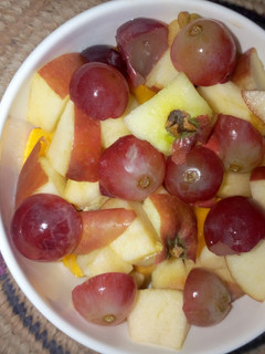 A picture of Dried fruit salad with honey and lemon juice dressing.