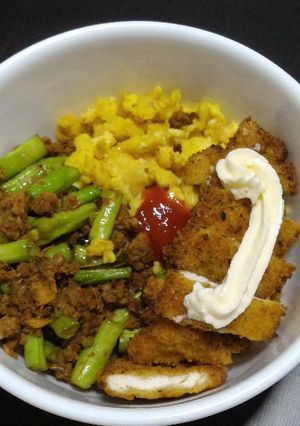 Foto resep Rice bowl ala indo 💃💃💃 ayam telur kacang panjang