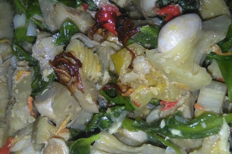 Resep Kluweh + daun melinjo pedas Anti Gagal