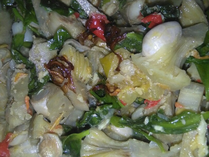 Resep Kluweh + daun melinjo pedas Anti Gagal