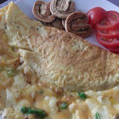 A picture of Sig's Gouda cheese and spring onion omelette.