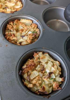 A picture of Homemade onion stuffing for roast chicken.