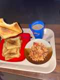 Toasted bread and fried egg breakfast