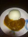 Pounded yam with dried okro/ogbono soup