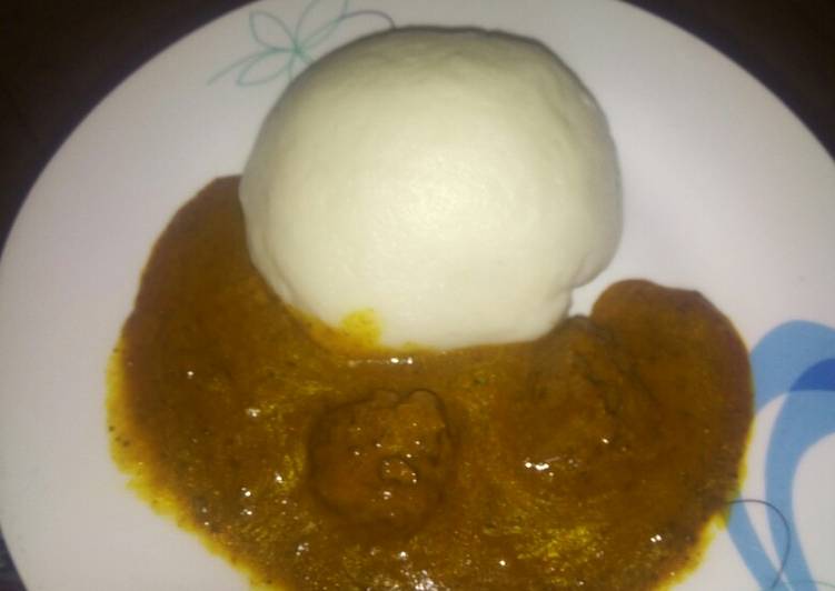 Pounded yam with dried okro/ogbono soup