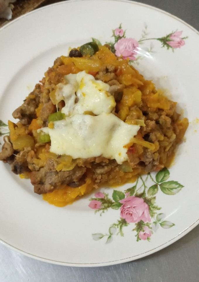 Una foto de Pastel de zapallo y batatas
