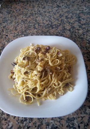 Una foto de Pasta carbonara sin nata