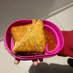A picture of French toast (savoury) with cheese.