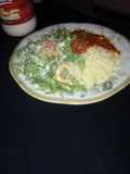 Rice and beef stew with salad