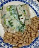 Merluza con salsa de verdeo y porotos especiados