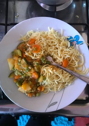 A picture of Noodles and Vegetables.