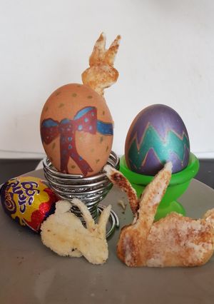 A picture of My Easter Boiled Egg Breakfast for the kids😁.