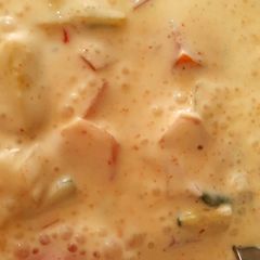 Japanese cucumber,onion and tomato raita A picture of Japanese cucumber,onion and tomato raita.