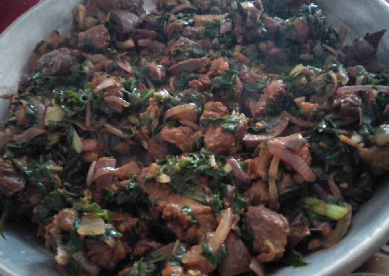 Fried pork with greens