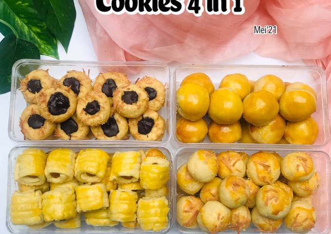 Cookies 4 in 1 (nastar kinclong, nastar keju, nastar gulung, thumbprint coklat keju)