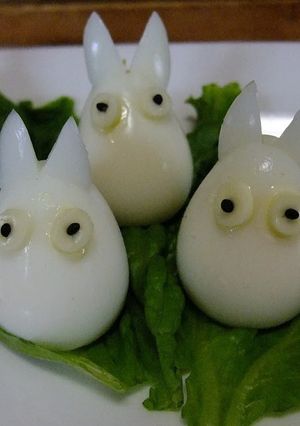A picture of Small Totoro Made with Quail Eggs for Charaben.