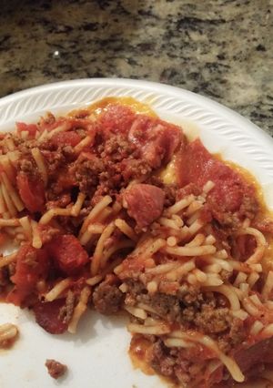A picture of Grandma Baked Spaghetti.