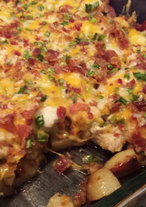 A picture of Chicken Bacon Ranch Potato Bake.