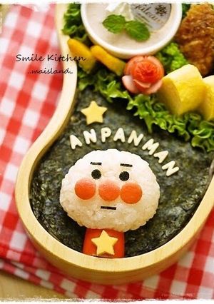 A picture of Finger Puppet Like Anpanman Character Bento.