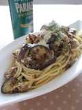 Eggplant and Ground Meat Butter-Ponzu Flavored Pasta