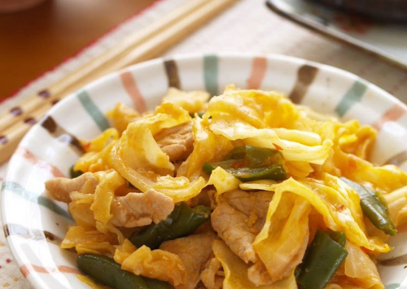 Stir Fried Pork and Cabbage with Ketchup and Miso